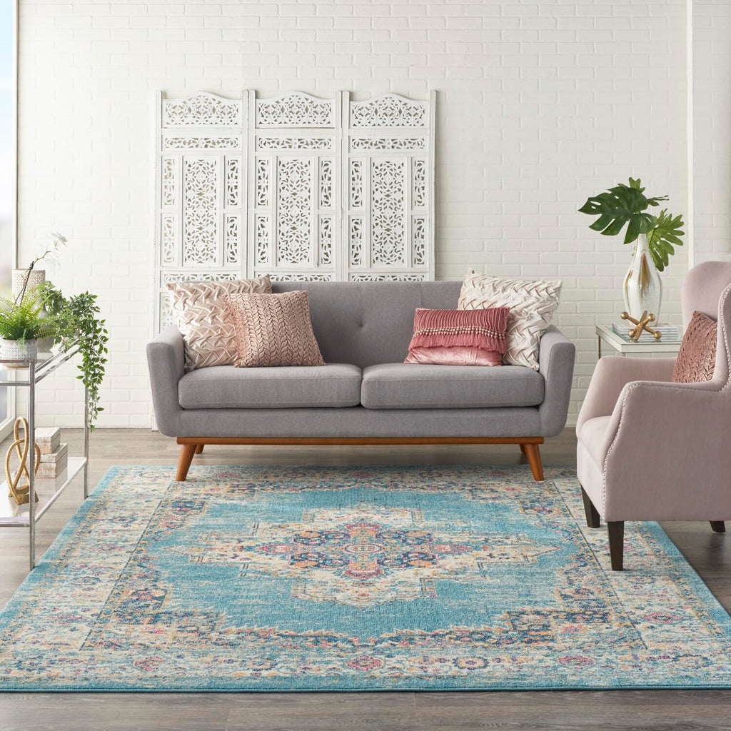 Nourison Passion Light Blue 8' X 10' Area-Rug, Boho, Traditional, Easy-Cleaning, Non Shedding, Bed Room, Living Room, Hallway (8