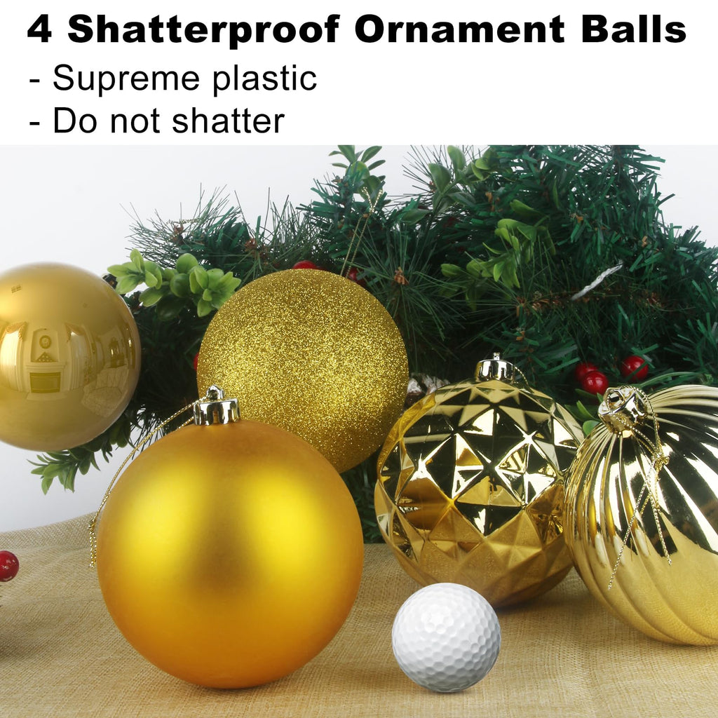 Gold 4.0' Large Christmas Balls - Christmas Tree Decoration Ornaments Shatterproof Hanging Balls For Birthday Halloween Holiday