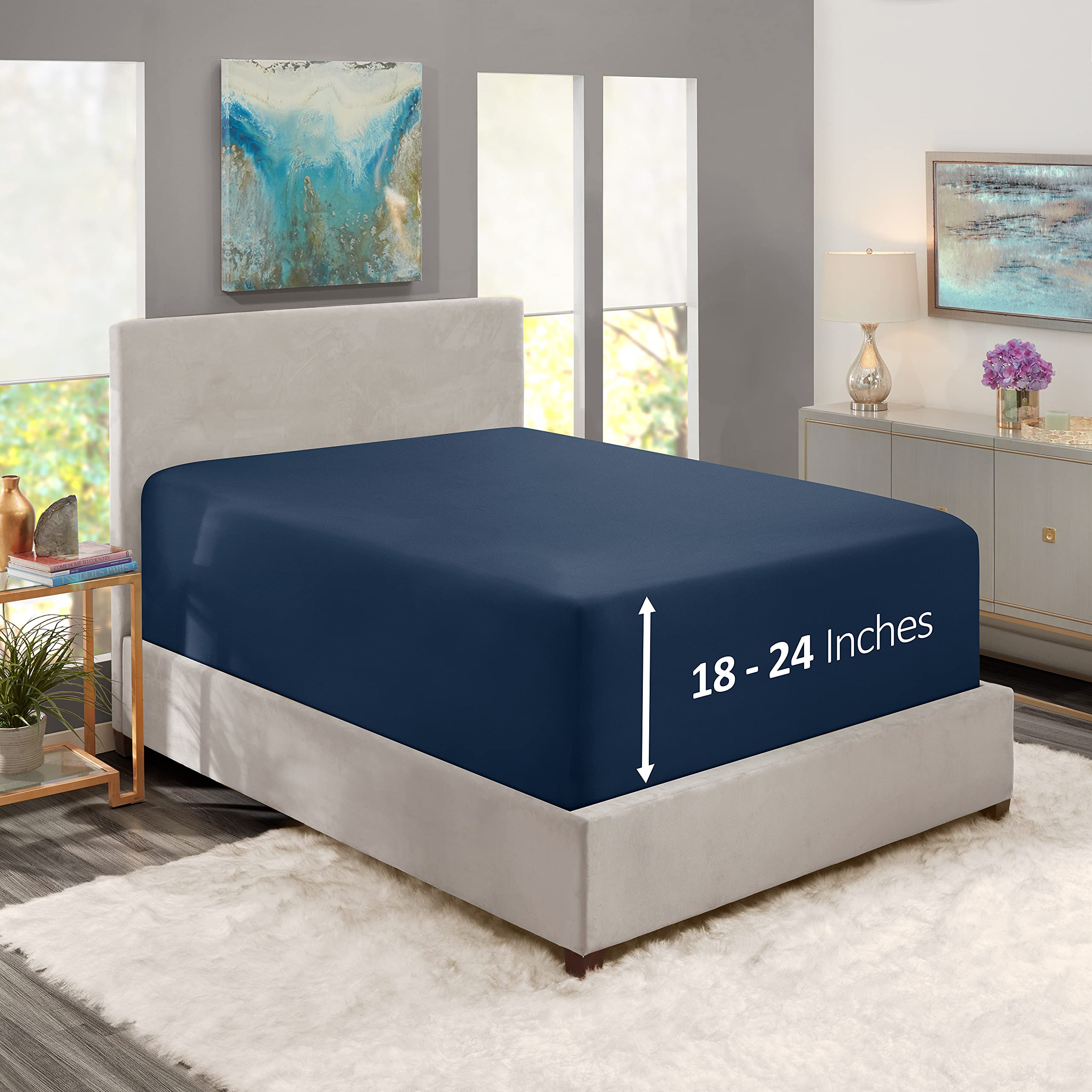 Nestl Navy Twin Xl Fitted Sheet Only, Extra Deep Pocket Fitted Bed Sheet, 1800 Microfiber Xl Twin Fitted Sheet, Ultra Soft Fitted Sheet Twin Xl Fits Up To 24 Inch Mattress