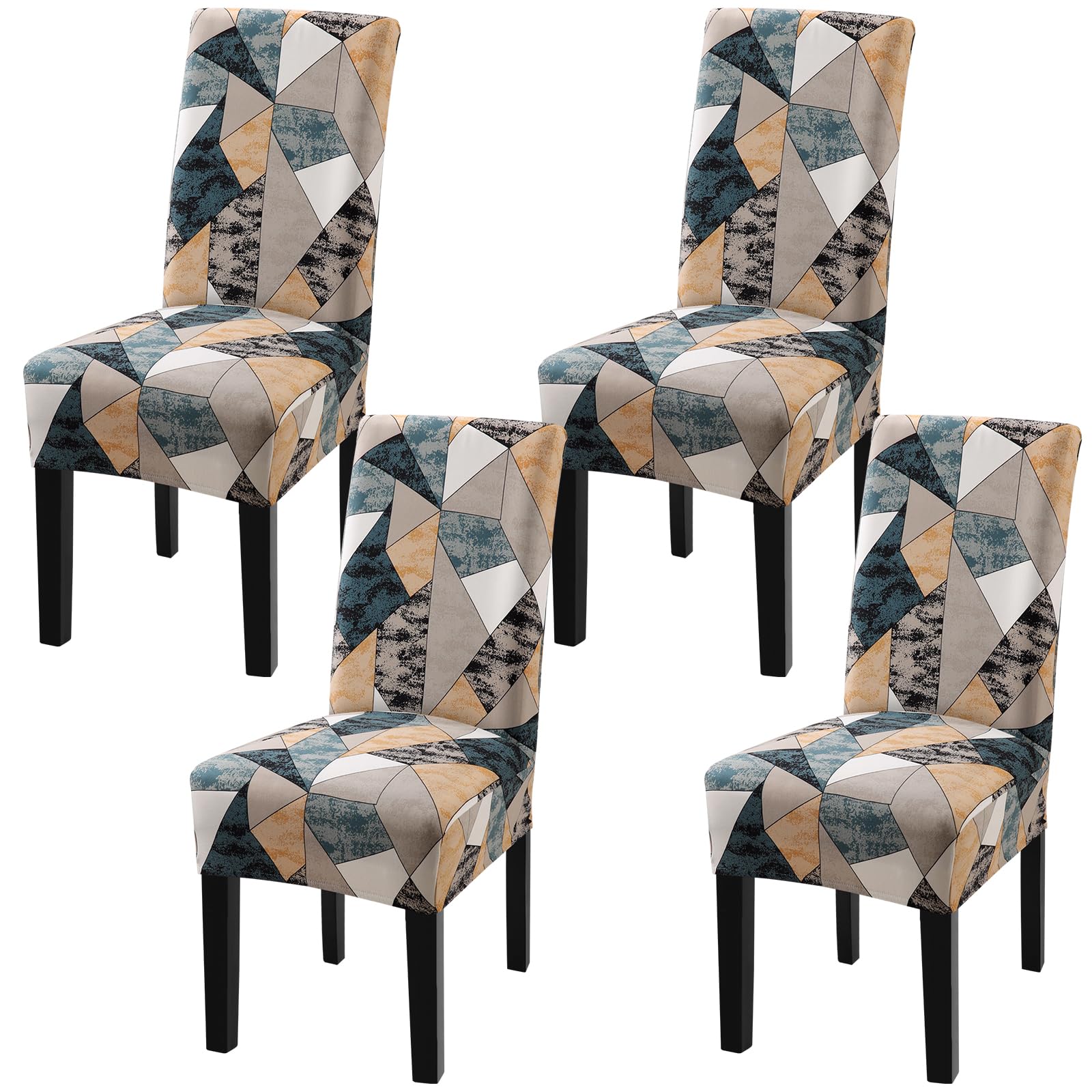 Fuloon Chair Covers For Dining Room 4 Pack, Solid Stretch Dining Chair Covers, Washable Kitchen Slip Covers, Parson Chair Covers Set Of 4 (Colorful Geometry Fragment, 4 Pack)