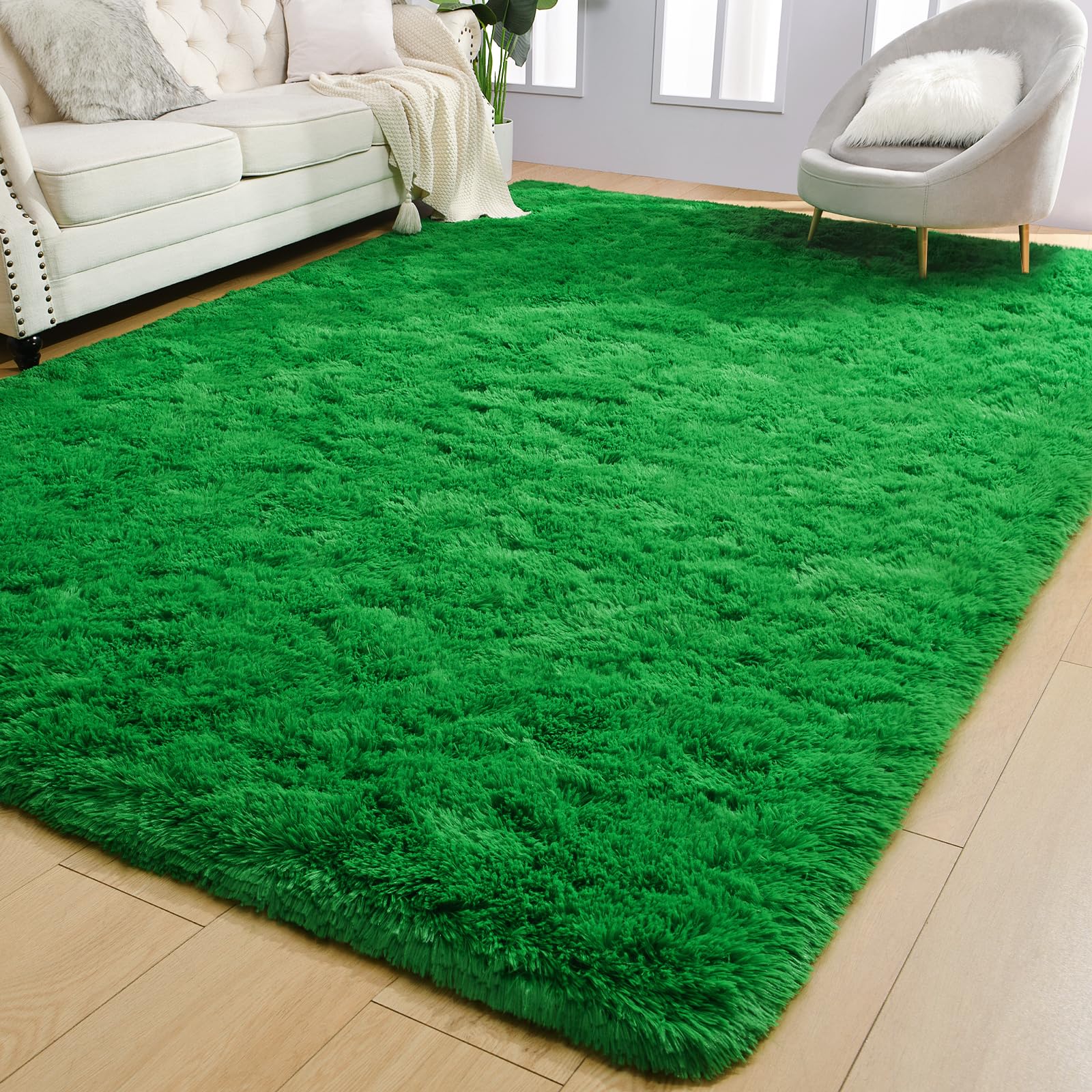 Arogan Luxury Soft Shaggy Rugs Carpets, 5X8 Feet Bedroom Rug Indoor Plush Area Rugs For Living Room, Green Fluffy Rug For Kids G