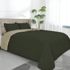 Easy-Going King Size Reversible Quilt Set With 1 Quilt And 2 Pillow Shams, Soft Bed Quilt Cover, Water Resistant Lightweight Microfiber Bedspread, Stain Resistant, Damask-Army Green/Beige