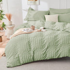 Hymokege Light Green Queen Comforter Set Seersucker 7 Pieces, All Season Luxury Bed In A Bag For Bedroom, Bedding Set With Comfo