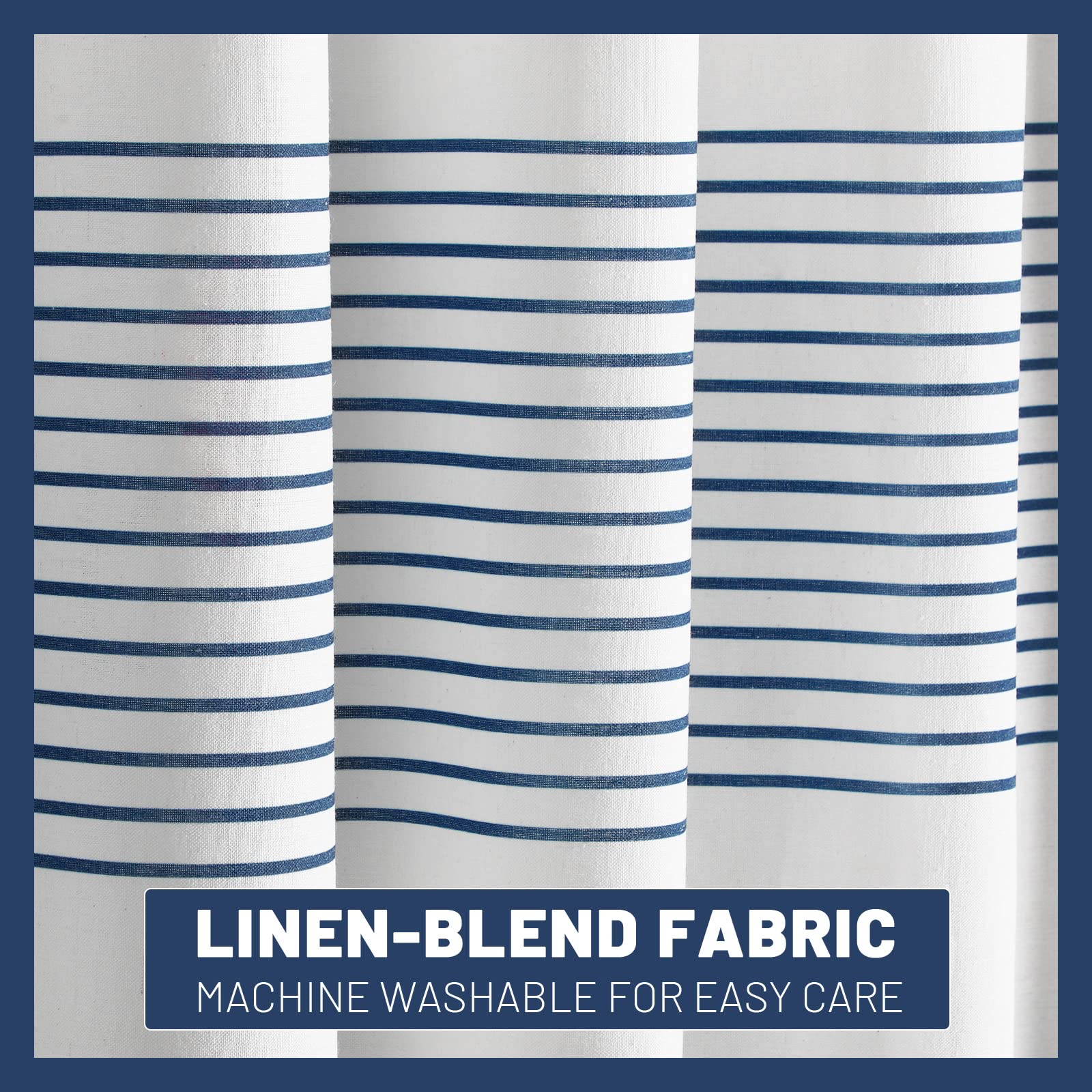 Awellife No Hook Shower Curtain With Snap In Liner Set Cotton And Linen Blend Shower Curtain For Bathroom Boho Navy Striped (No
