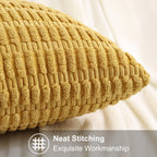 Decoruhome Mustard Yellow Decorative Throw Pillow Covers 16X16 Set Of 2, Soft Corduroy Striped Square Pillow Covers For Couch Living Room Bed Sofa