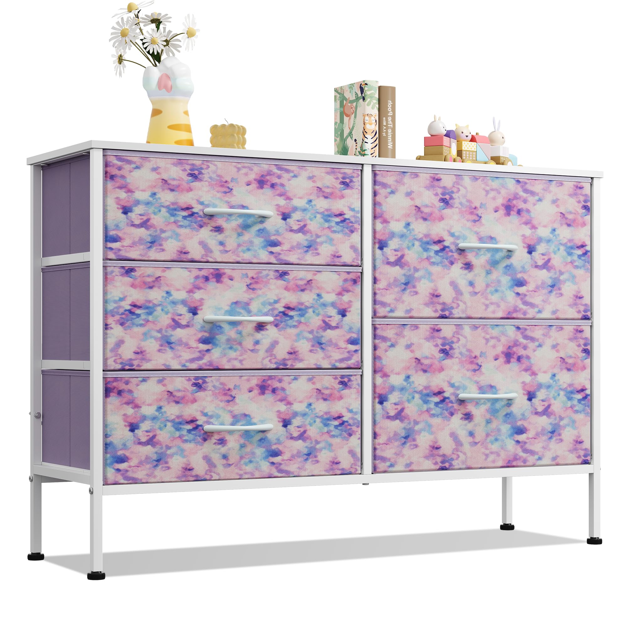WLIVE Dresser for Bedroom with 5 Drawers, Wide Chest of Drawers for Bedroom, Fabric Dresser for Living Room, Closet, Hallway, Ti