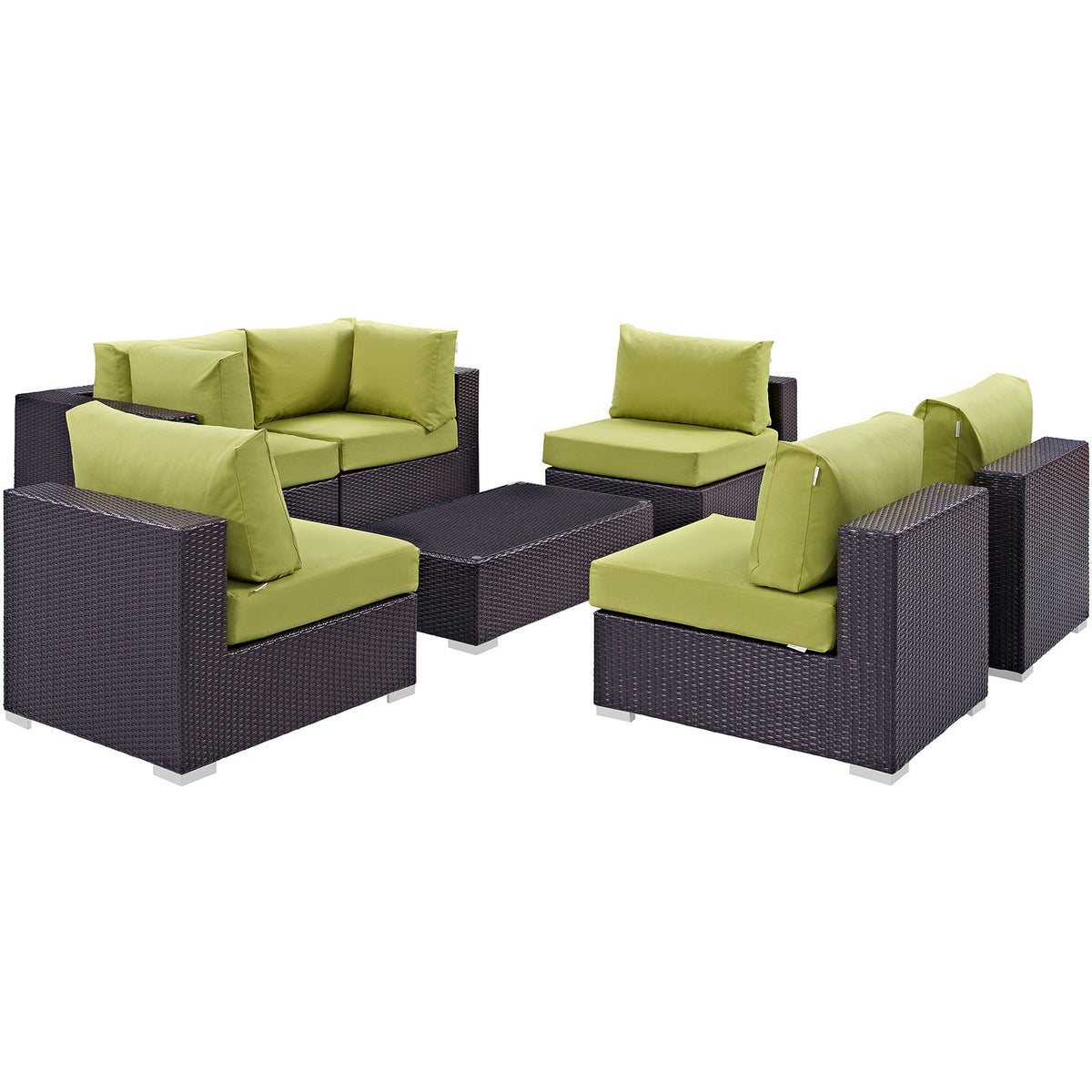 Modway Convene 7-Piece Outdoor Patio Sectional Set In Espresso Peridot