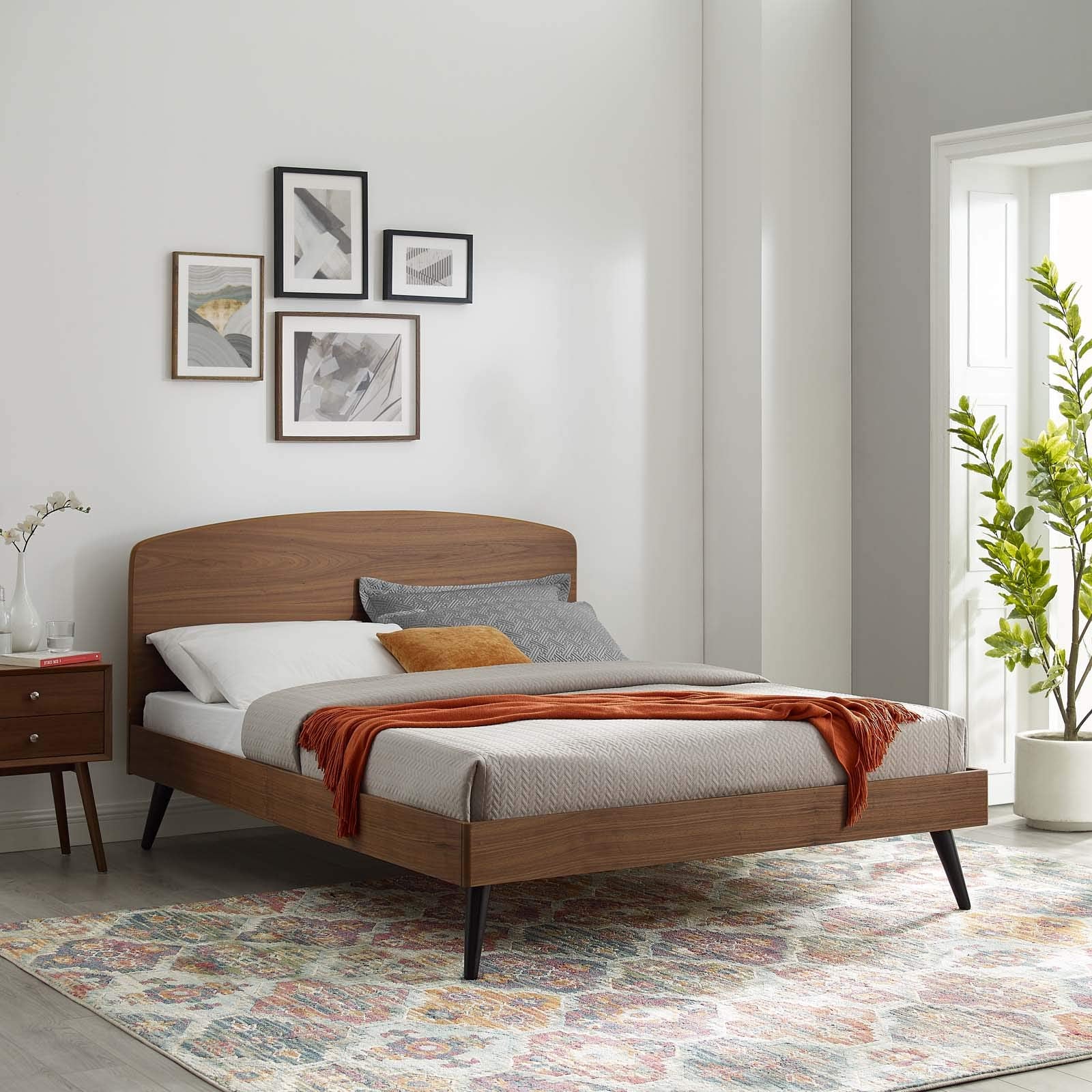 Modway Bronwen Queen Wood Platform Bed In Walnut