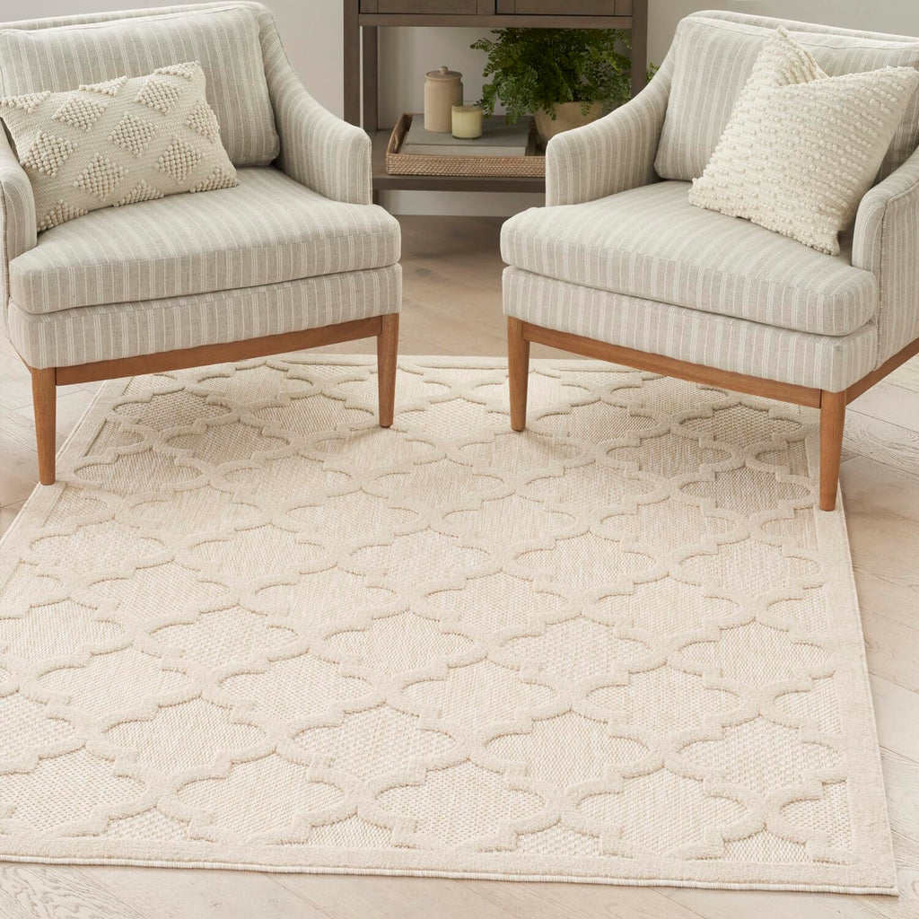 Nourison Easy Care Indoor/Outdoor Cream 4' X 6' Area Rug, Easy Cleaning, Non Shedding, Bed Room, Living Room, Dining Room, Backyard, Deck, Patio (4X6)