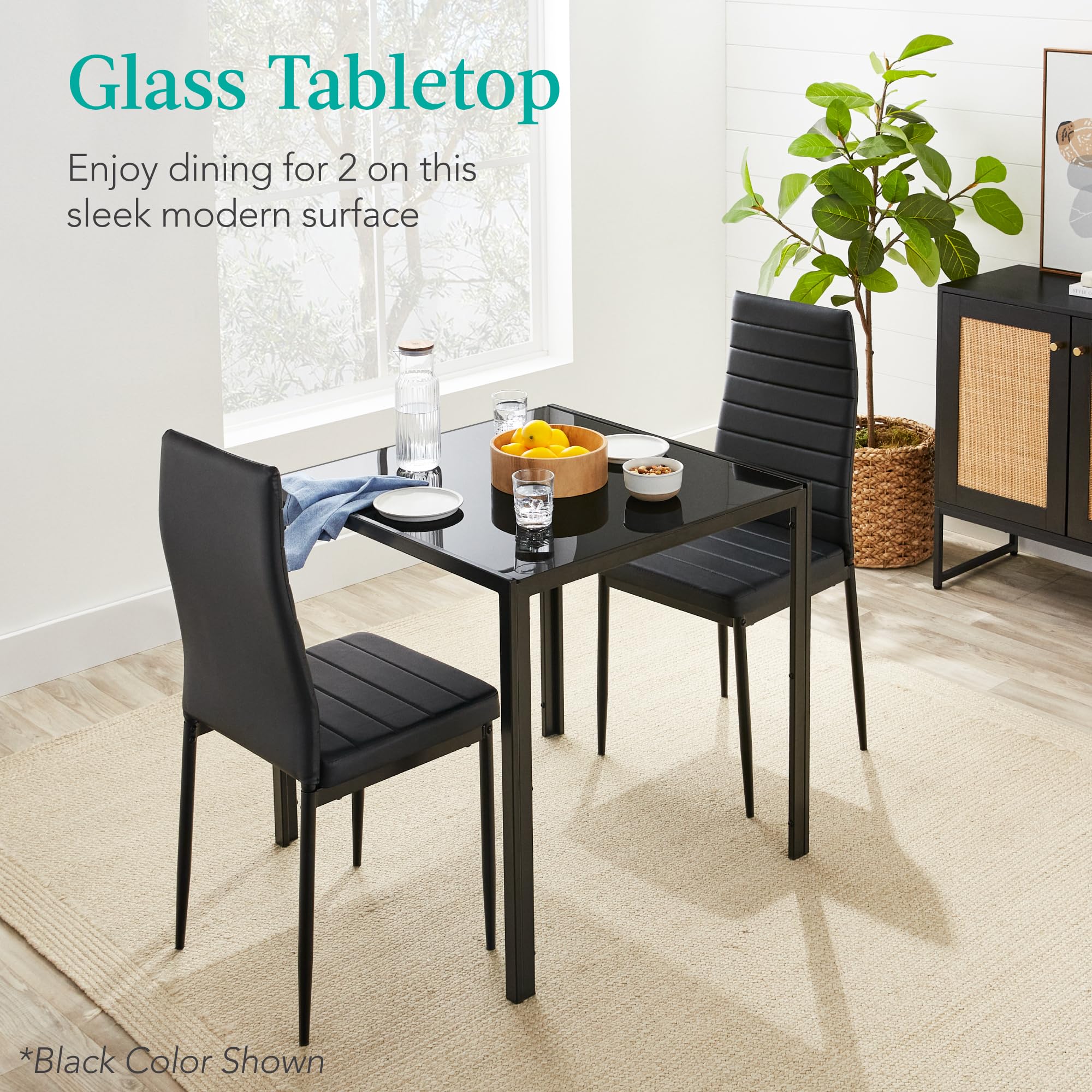 Best Choice Products 3-Piece Glass Dining Set - Thumbnail 2