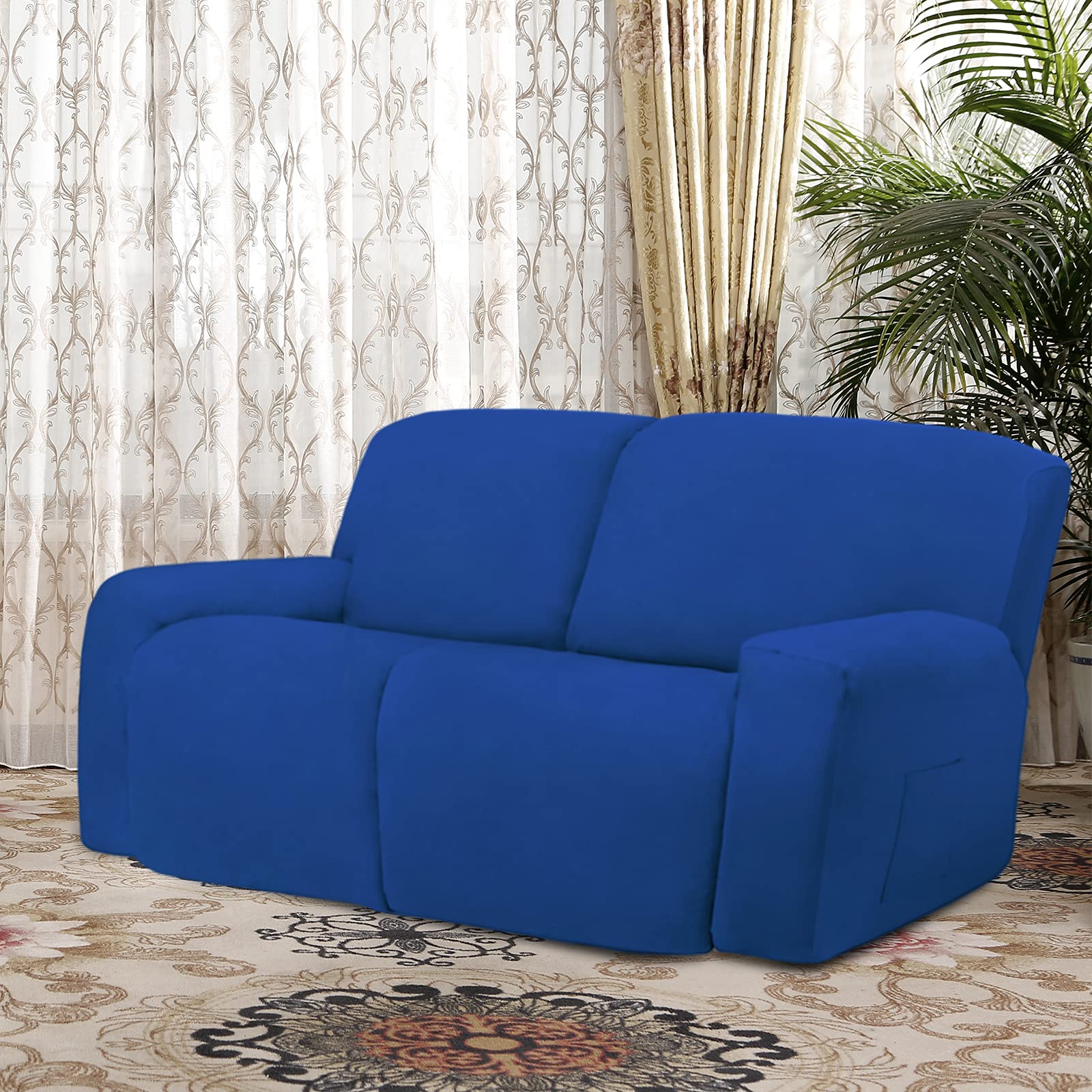 Easy-Going Oversized 6 Pieces Microfiber Stretch Sectional Recliner Loveseat Sofa Slipcover Soft Fitted Fleece 2 Seats Couch Cover Washable Furniture Protector With Elasticity For Pet Classic Blue