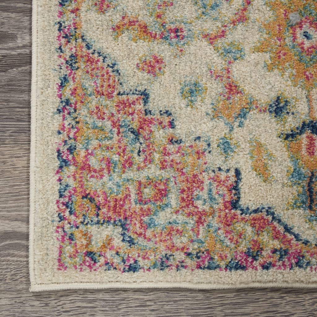 HomeRoots Ivory/Pink 100% Polypropylene 2’ x 8’ Ivory and Pink Medallion Scatter Rug