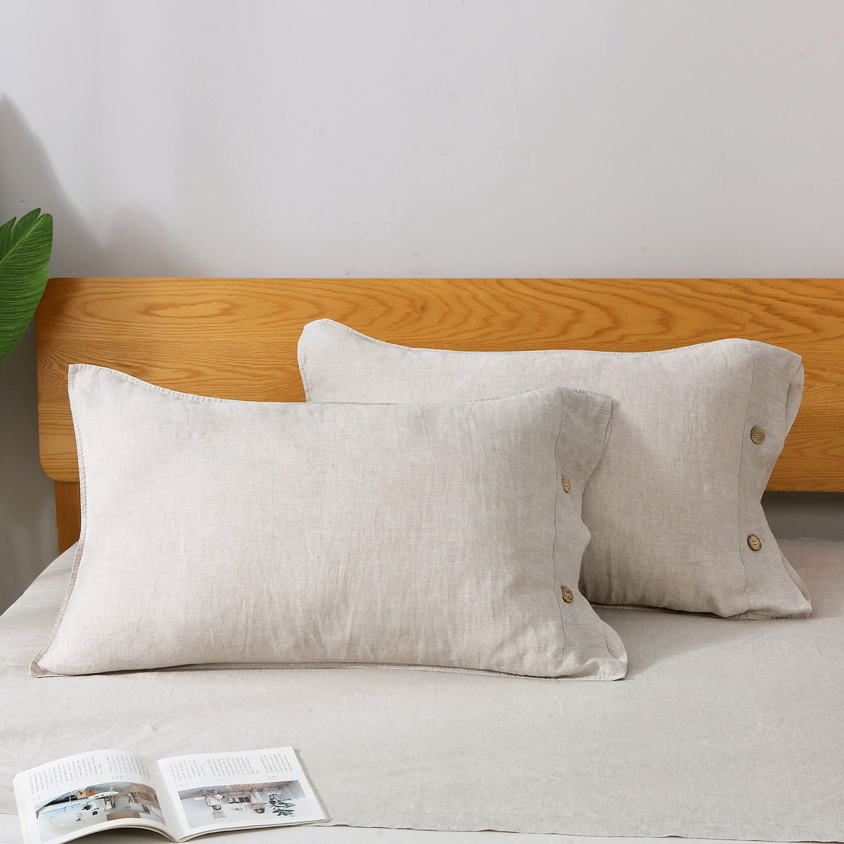 S Victory Symbol 100% Organic Linen Pillowcases Set Of 2,French Linen Pillow Cases Coconut Buttons Closure,Flax Pillowshams Natu