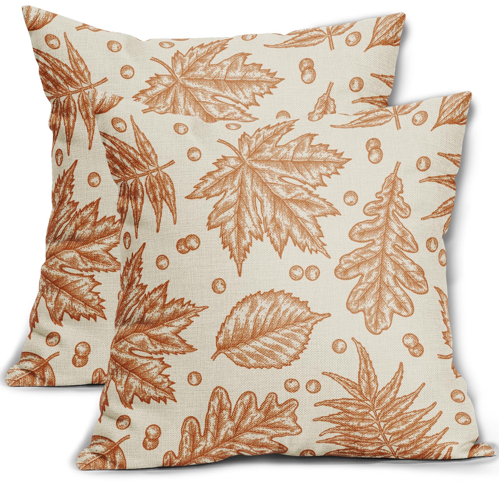 Aytipun Fall Pillow Covers 20X20 Set Of 2 Burnt Orange Maple Leaf Thanksgiving Decorative Pillowcases Outdoor Throw Cushion Case