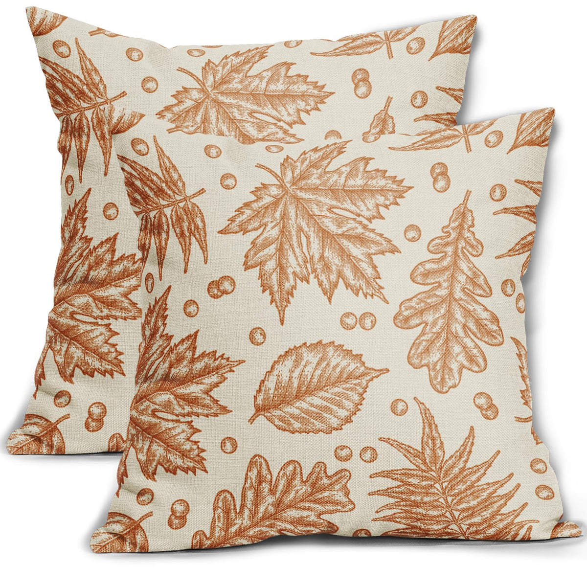 Aytipun Fall Pillow Covers 18X18 Set Of 2 Burnt Orange Maple Leaf Autumn Harvest Print Decorative Throw Pillows Outdoor Pillowca