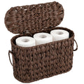Toilet Paper Storage Basket, 15.7 x 6.5 x 9.8 in Plastic Woven Toilet Paper Holder with Lid for 6 Mega Rolls, Slim Waterproof Ba