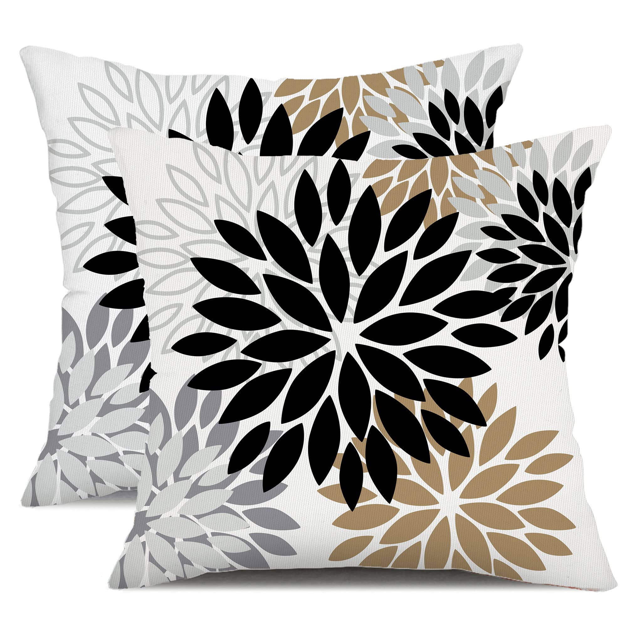 Dfxsz Black Brown Outdoor Pillow Covers 22X22 Inch Set Of 2 White Gray Flower Throw Pillows Farmhouse Outdoor Modern Floral Poly
