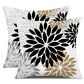 Dfxsz Black Brown Outdoor Pillow Covers 18X18 Inch Set Of 2 White Gray Flower Throw Pillows Farmhouse Outdoor Modern Floral Poly