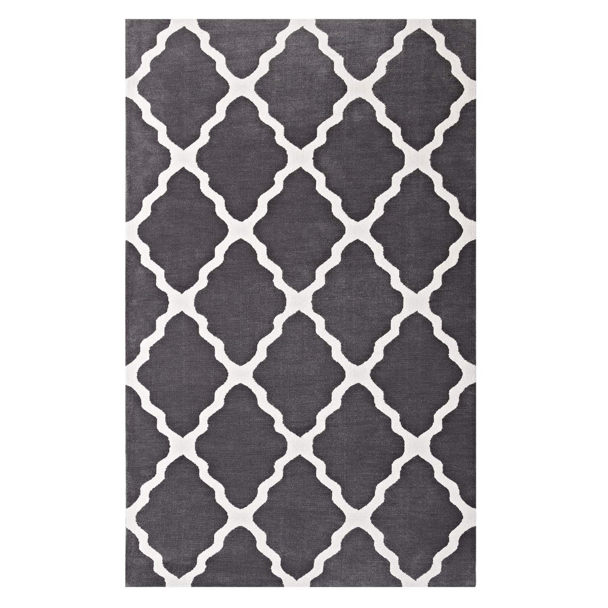 Modway Marja Moroccan Trellis 5X8 Area Rug With Lattice Design In Charcoal And Ivory