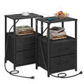 Tutotak End Table With Charging Station, Side Table With 2 Usb Ports And Outlets, Nightstand With Cloth Drawer, Set Of 2, Couch Table, Charcoal Grey Tb01By052