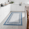 Beeiva Bordered Washable Entry Rug, Modern Printed 3x5 Area Rug Non Slip Indoor Rugs for Entryway, Blue Rug Non Shedding Entrywa