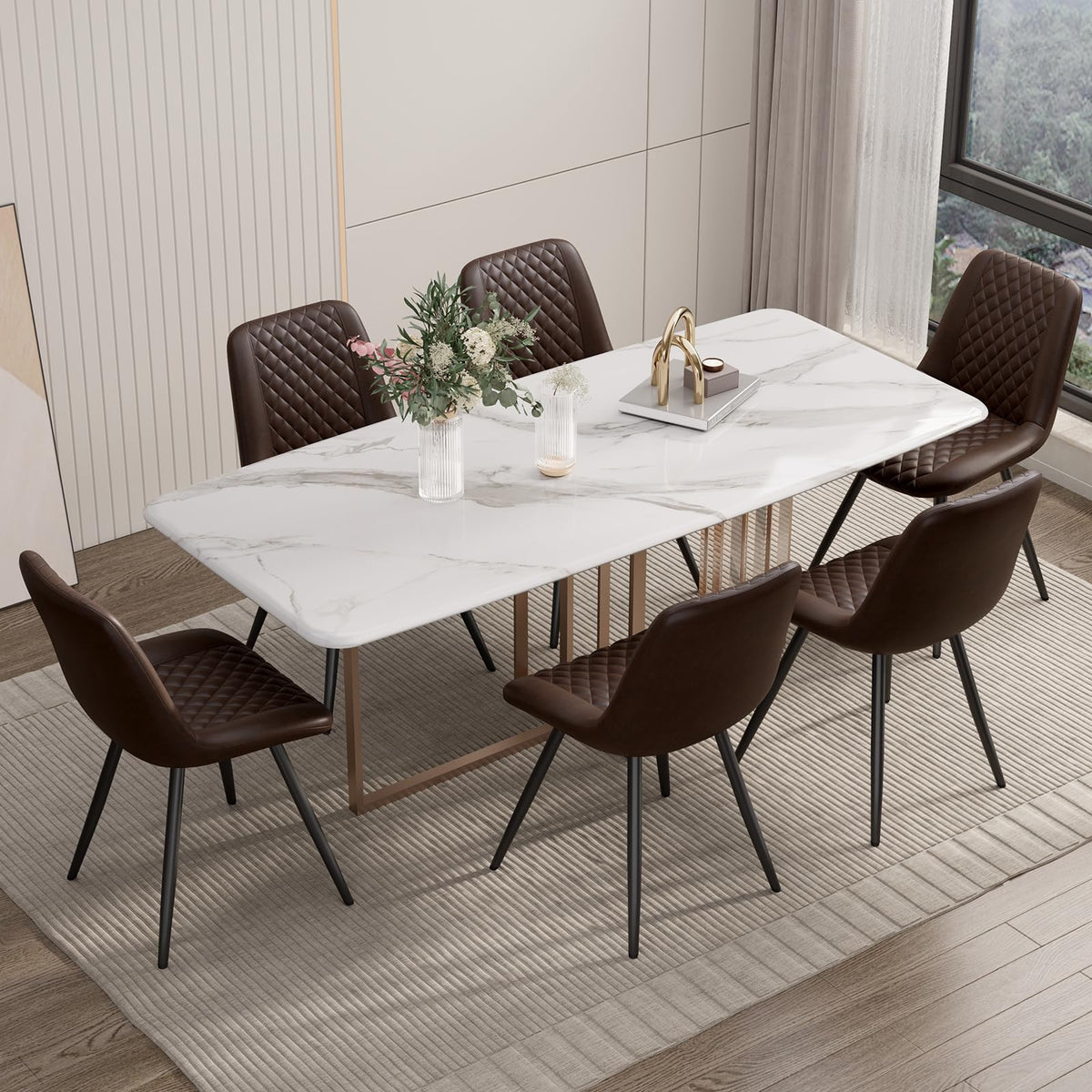 Aivermeil Modern Dining Chairs Set Of 6, Top Pu Leather Upholstered Dining Room Chairs With Metal Legs, Ergonomic Kitchen Chairs