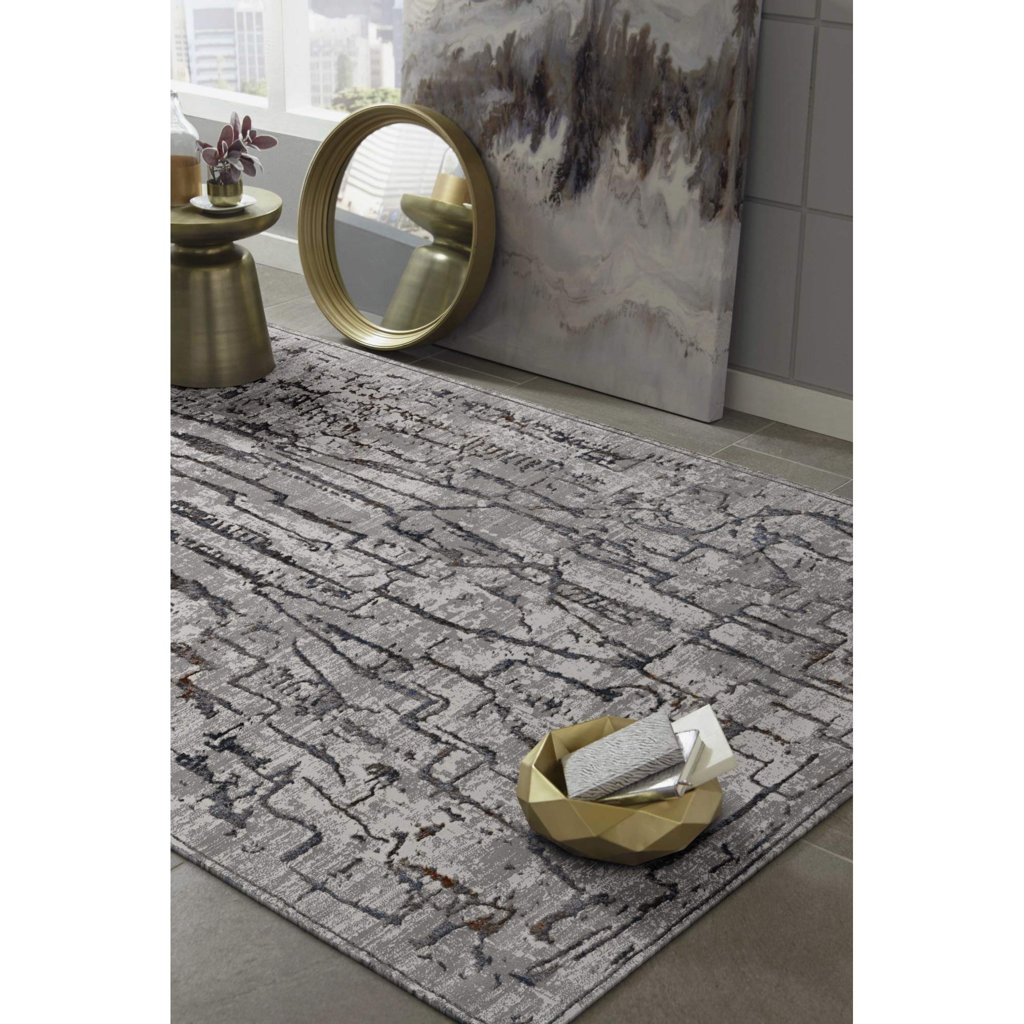 HomeRoots Decor 118' X 158' X 0.'25' Grey Polyester Rug