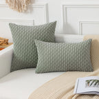 Kevin Textile Throw Pillow Covers Soft Corduroy Decorative Set Of 2 Boho Striped Pillow Covers Pillowcases Farmhouse Home Decor For Couch Bed Sofa Living Room 18X18 Inch Greyish Green