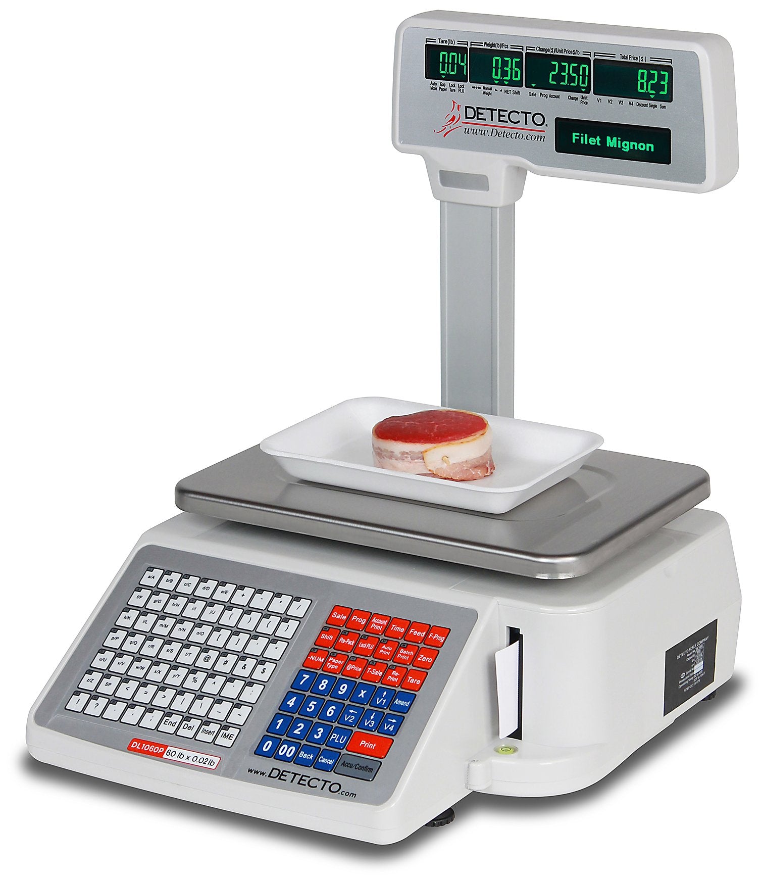 Detecto Dl1060P Deli Scale With Integral Printer, Tower Pole Display, 60 Lb. X 0.02 Lb.