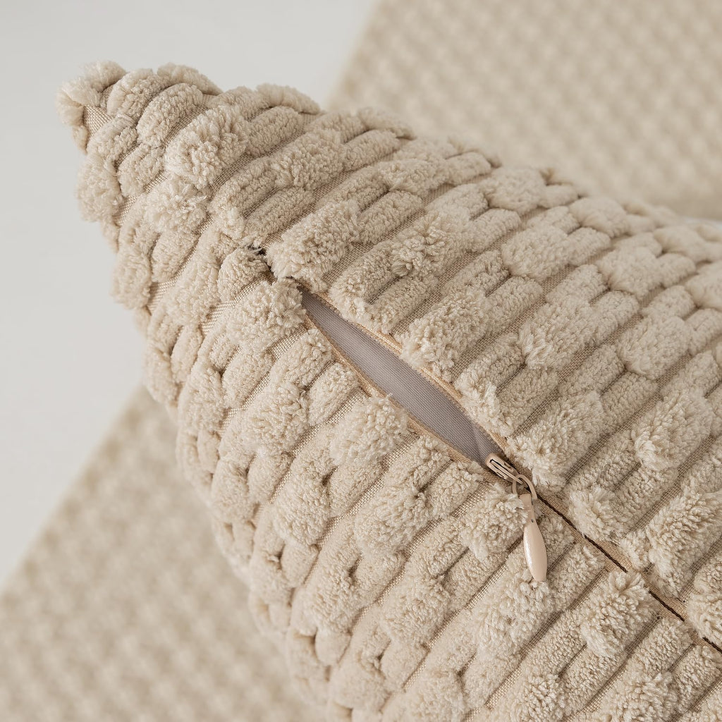 Kevin Textile Throw Pillow Covers Soft Corduroy Decorative Set Of 2 Boho Striped Pillow Covers Pillowcases Farmhouse Home Decor For Couch Bed Sofa Living Room 16X16 Inch Beige