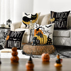 Avoin Colorlife Happy Halloween Boo Black Cat Trick Or Treat Throw Pillow Covers, 18 X 18 Inch Spooky Pumpkin Bat Cushion Case F