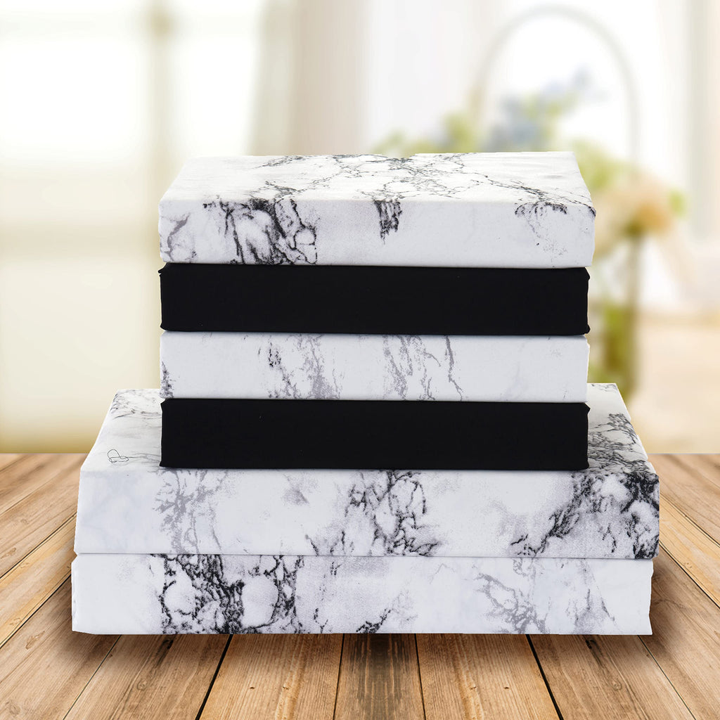 Elegant Comfort Eloise Marble Printed 6-Piece Sheet Set, 1500 Premium Hotel Quality Microfiber, Soft, Wrinkle And Fade Resistant, Fitted Sheets With Smart Pockets, Marble Sheet Set, Full, White