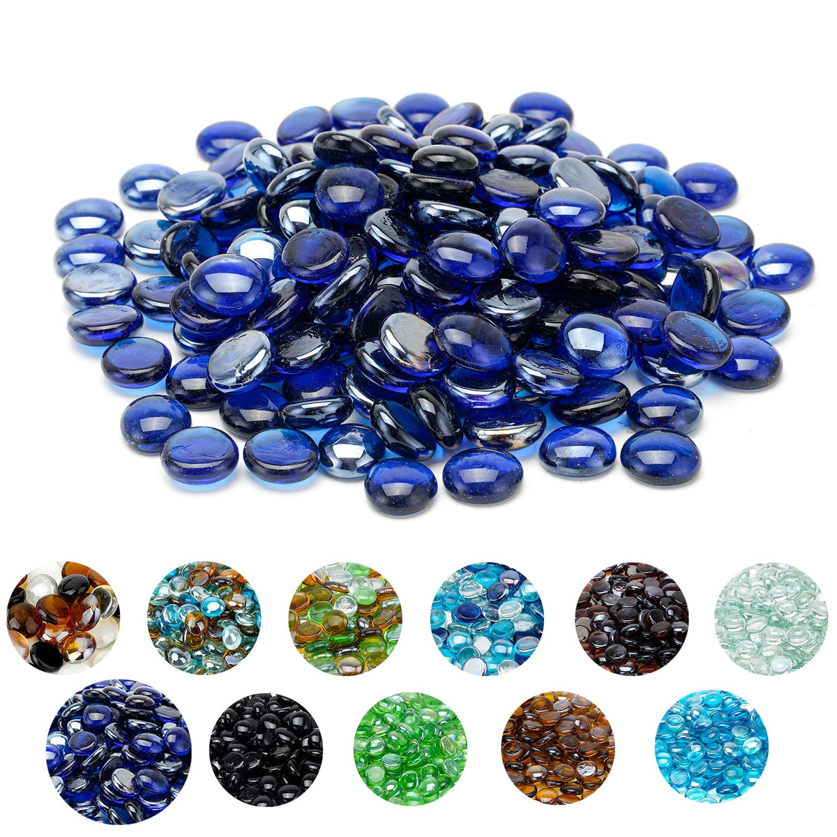Skyflame 10-Pound Fire Glass Beads For Fire Pit Fireplace, 1/2-Inch Size Royal Cobalt Blue Luster Decorative Blended Fireglass D