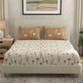 Huesland By Ahmedabad Cotton 144 Tc Cotton Bedsheet For Double Bed King Size With 2 Pillow Covers | White, Tangerine Orange & Gr