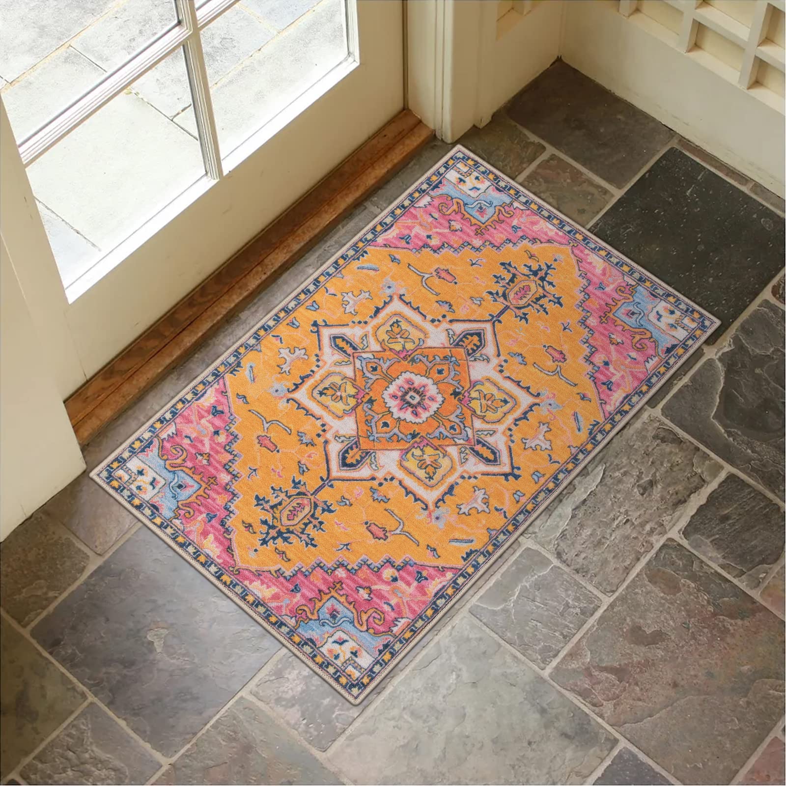 Collive Washable Indoor Door mat, Non Slip Retro Floor Mat 20'' x 32'' Doormat Quick Absorbent Entrance Rug Distressed Front Doo