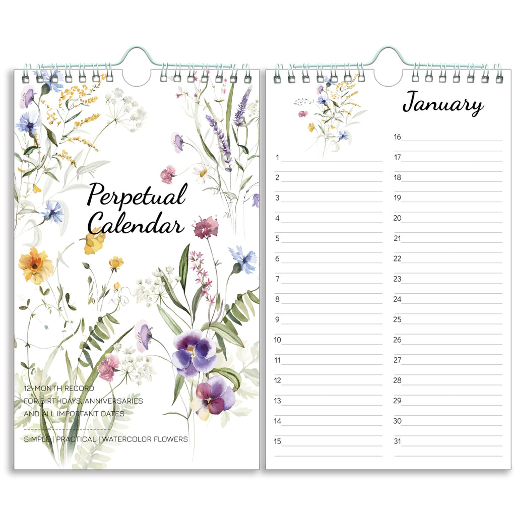Perpetual Calendar - Undated Calendar 12-Month For Birthday, Anniversaries, Important Days, Festivals Reminder, 6 ' ' X 10 ' ' W