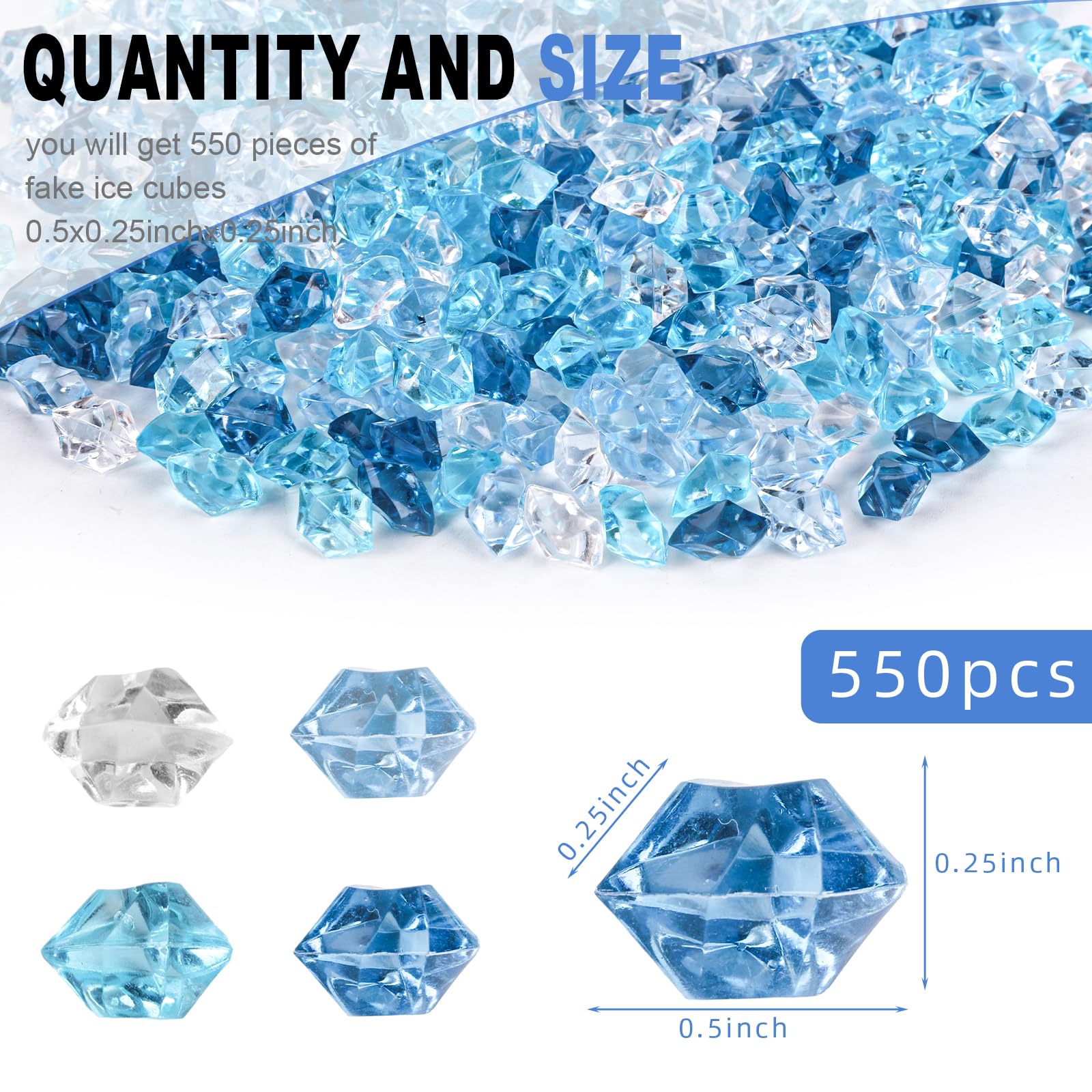 Domestar 550Pcs Mixed Blue Vase Fillers, Acrylic Fake Crushed Ice Rocks Fish Tank Vase Centerpiece Party Table Scatter Props Dis