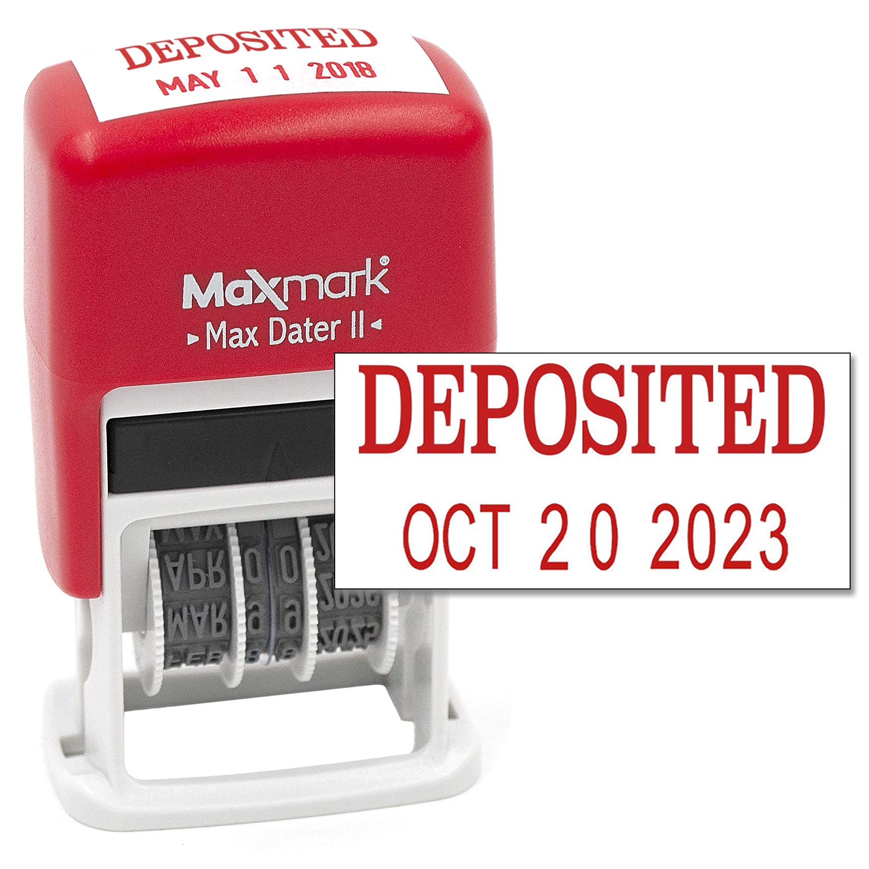 Maxmark Self-Inking Rubber Date Office Stamp With Deposited Phrase & Date - Red Ink (Max Dater Ii), 12-Year Band