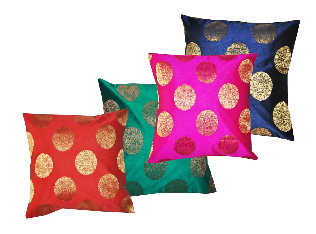 Pink Parrot Durable Dupion Silk Embroidery Decorative Square Throw Pillow Cover (16 X 16 Inches/40 X 40 Cm, Multicolour) Set Of