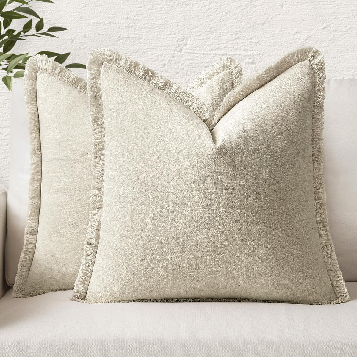 Miulee Set Of 2 Linen Throw Pillow Covers Decorative Square Pillow Covers Farmhouse Style Boho Cushion Covers Natural Beige Pill