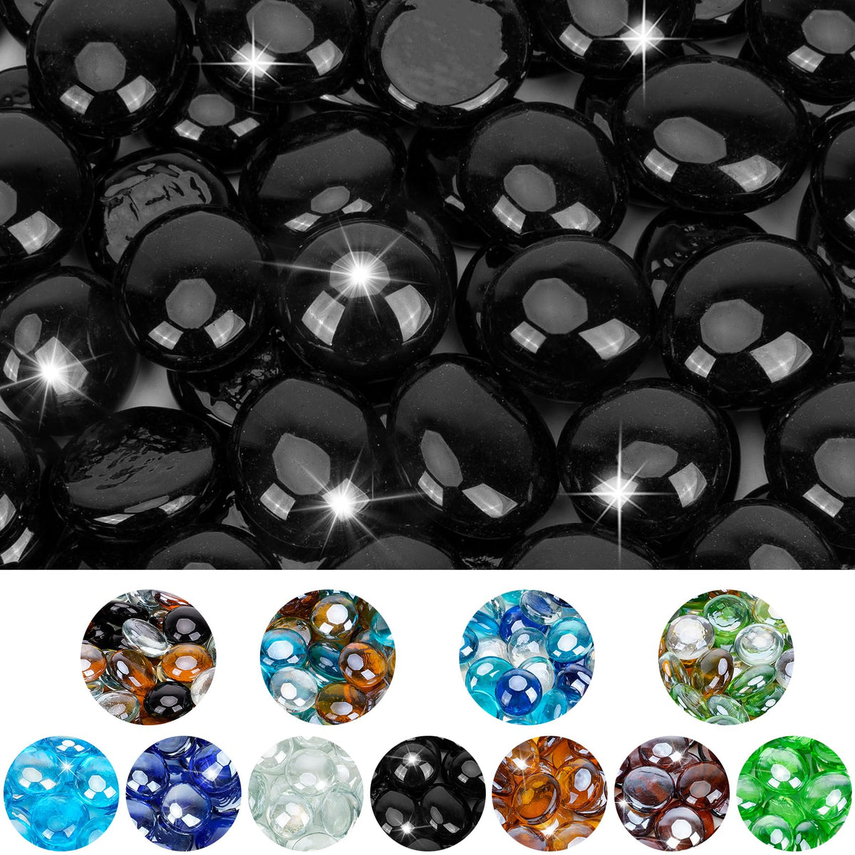 Mr. Fireglass 1/2' Reflective Fire Glass Beads For Fireplace Fire Pit & Lanscaping, 10 Lb High Luster Onyx Black