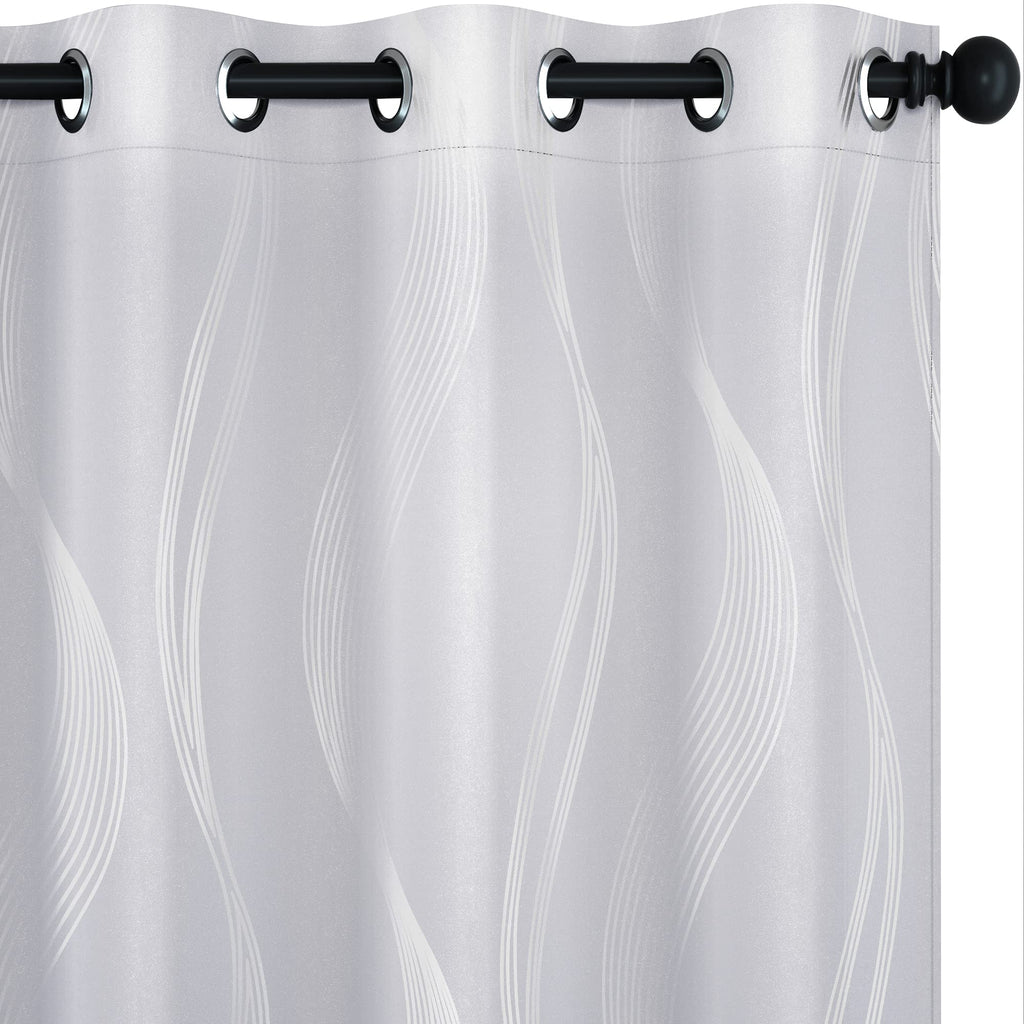 Deconovo Room Darkening Blackout Curtains, Wave Foil Printed Energy Saving Curtainsfor Living Room, Light Silver Grey, 52X45 Inc
