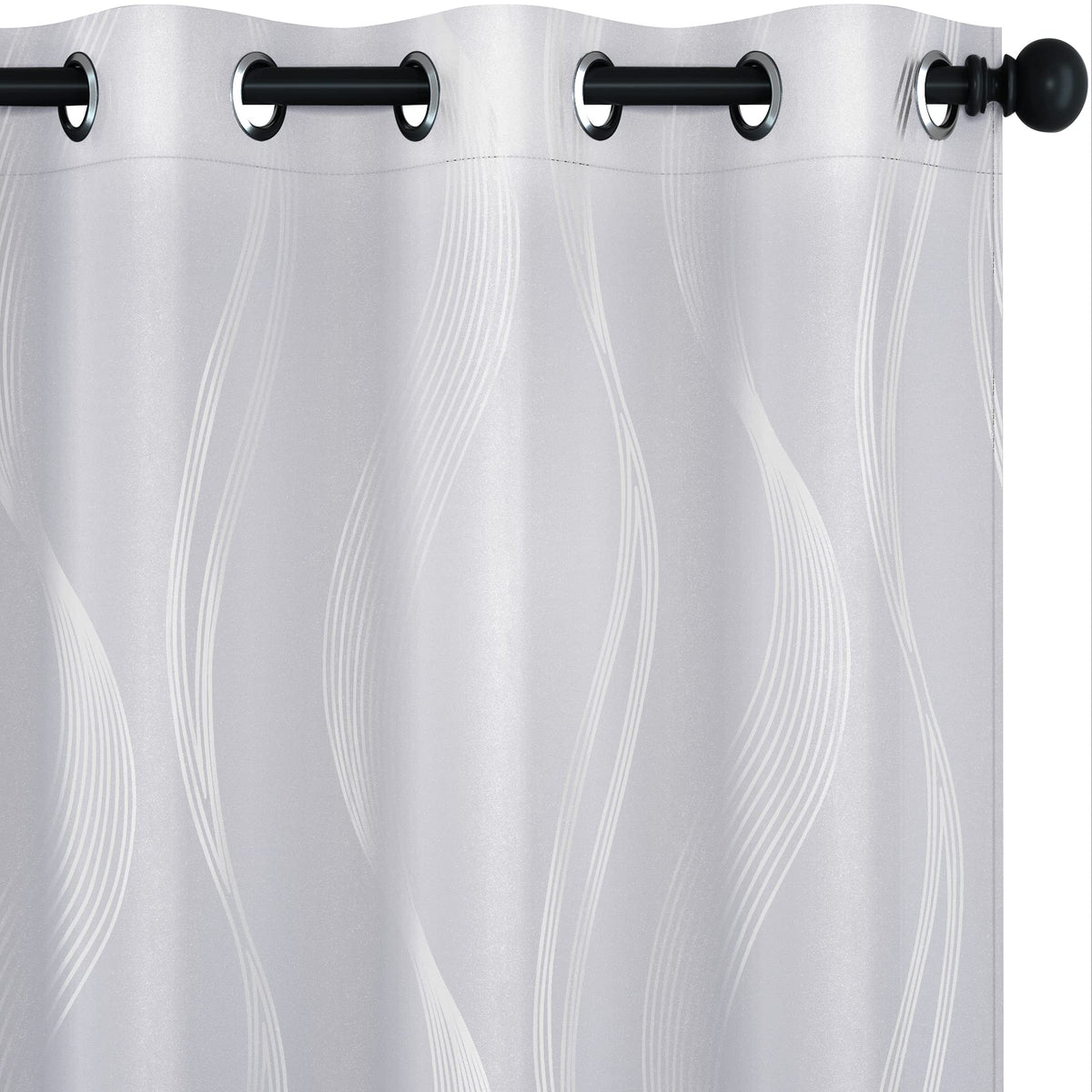 Deconovo Room Darkening Blackout Curtains, Wave Foil Printed Energy Saving Curtainsfor Living Room, Light Silver Grey, 52X45 Inc