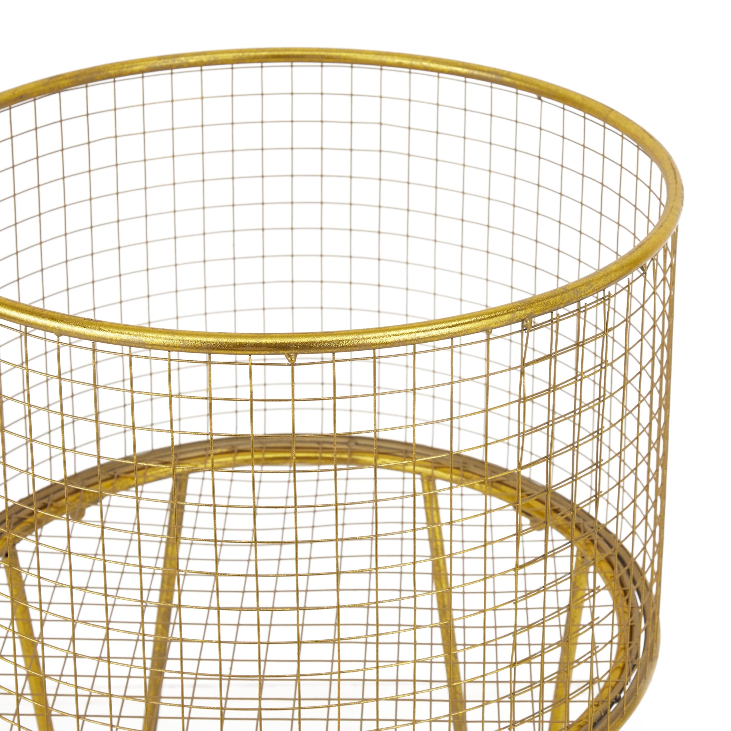 Deco 79 Metal Storage Cart Deep Set Metal Mesh Laundry Basket With Wheels, 16L X 16W X 24.95H, Gold