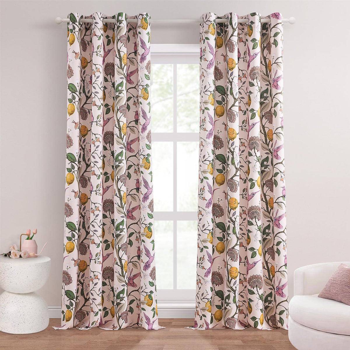 Topfinel Extra Long 108 Inches Curtains For Large Window Funky Baby Pink Tall Light Blocking Floral Hummingbird Fancy Coquette P