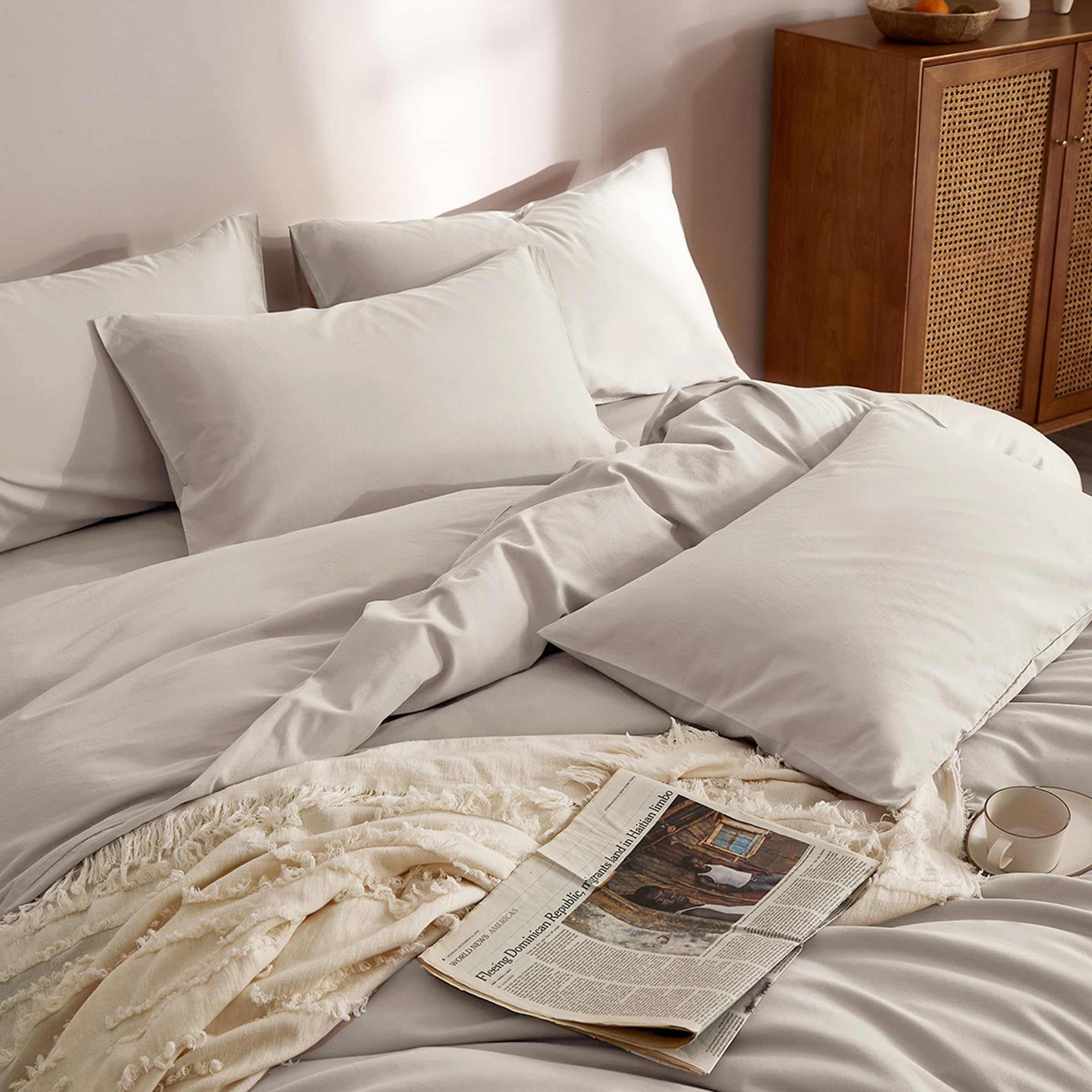 Jellymoni Cotton Duvet Cover Full Size - 100% Washed Cotton Linen Like Textured Comforter Cover, 3 Pieces Lightweight Soft Beddi