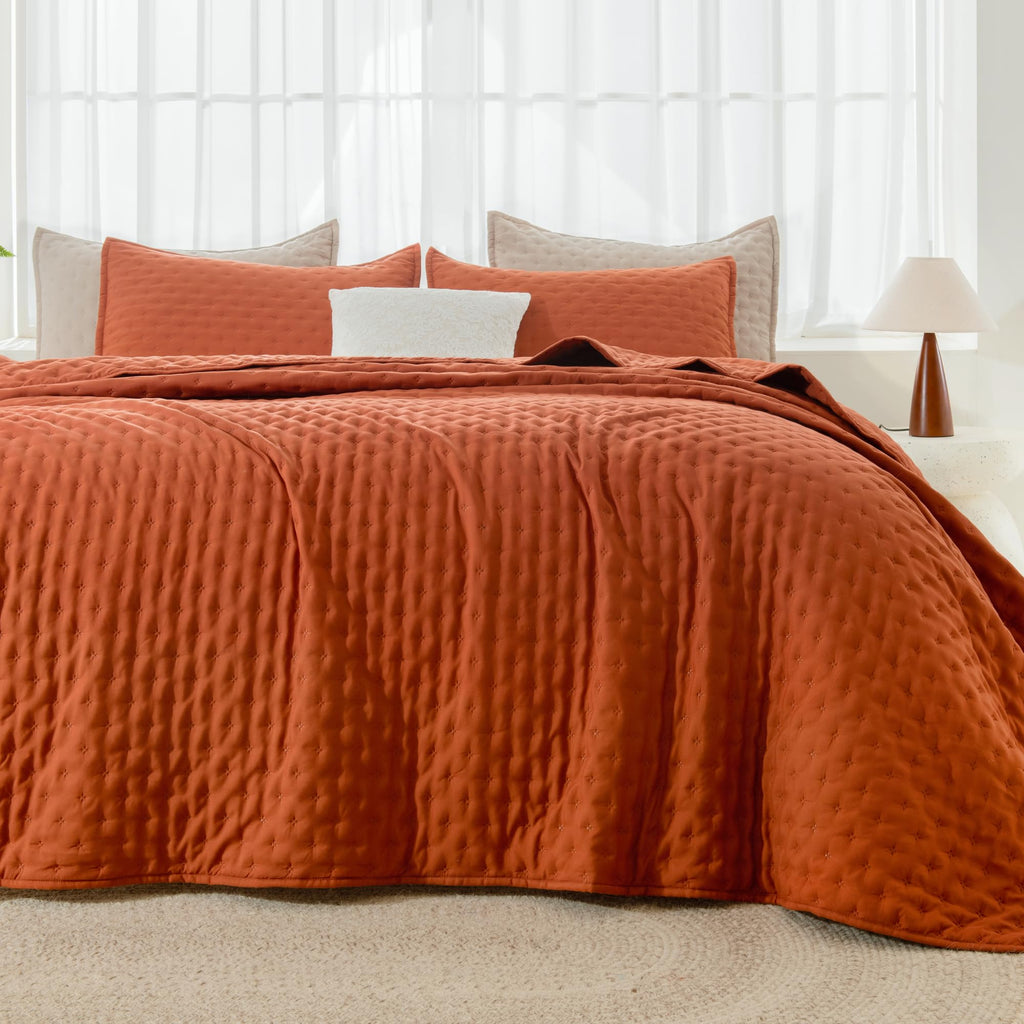 Andency King Size Quilt Bedding Set (106X96 Inch), 3 Pieces Burnt Orange Fall Soft Lightweight Bedspread Coverlet, Terracotta Ru