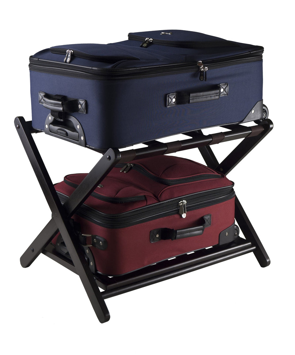 Winsome Reese Luggage Rack with Shelf, Solid Wood, for Guest Room, Bedroom, Hotel, Foldable, with Extra Storage Shelf, No Assembly, Espresso