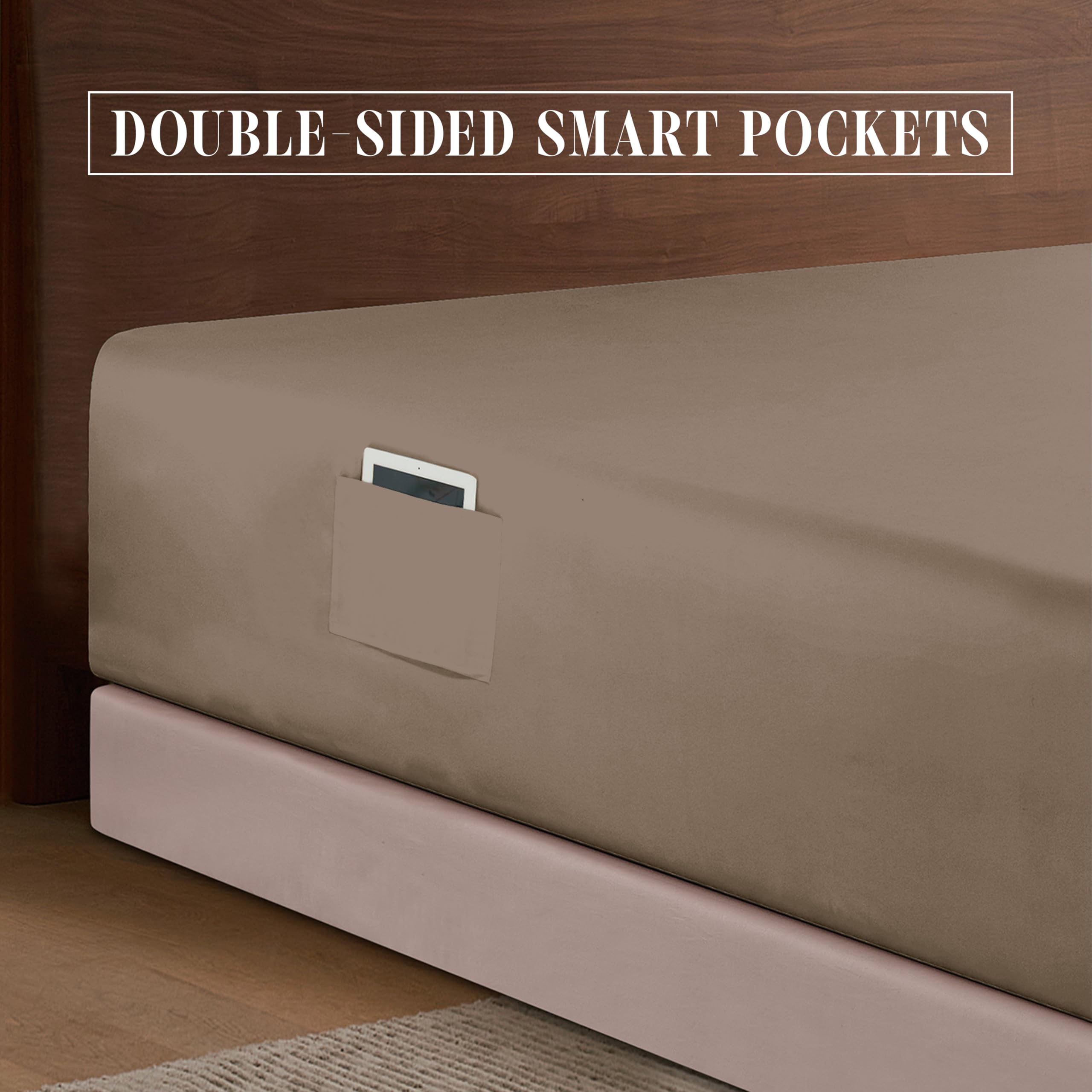 Elegant Comfort 1500 Premium Hotel Quality 18-24 Inches Deep - Extra Deep Pocket Single Fitted Sheet For High Mattress, Luxury And Softest, Smart Pocket - Wrinkle Free, California King, Taupe