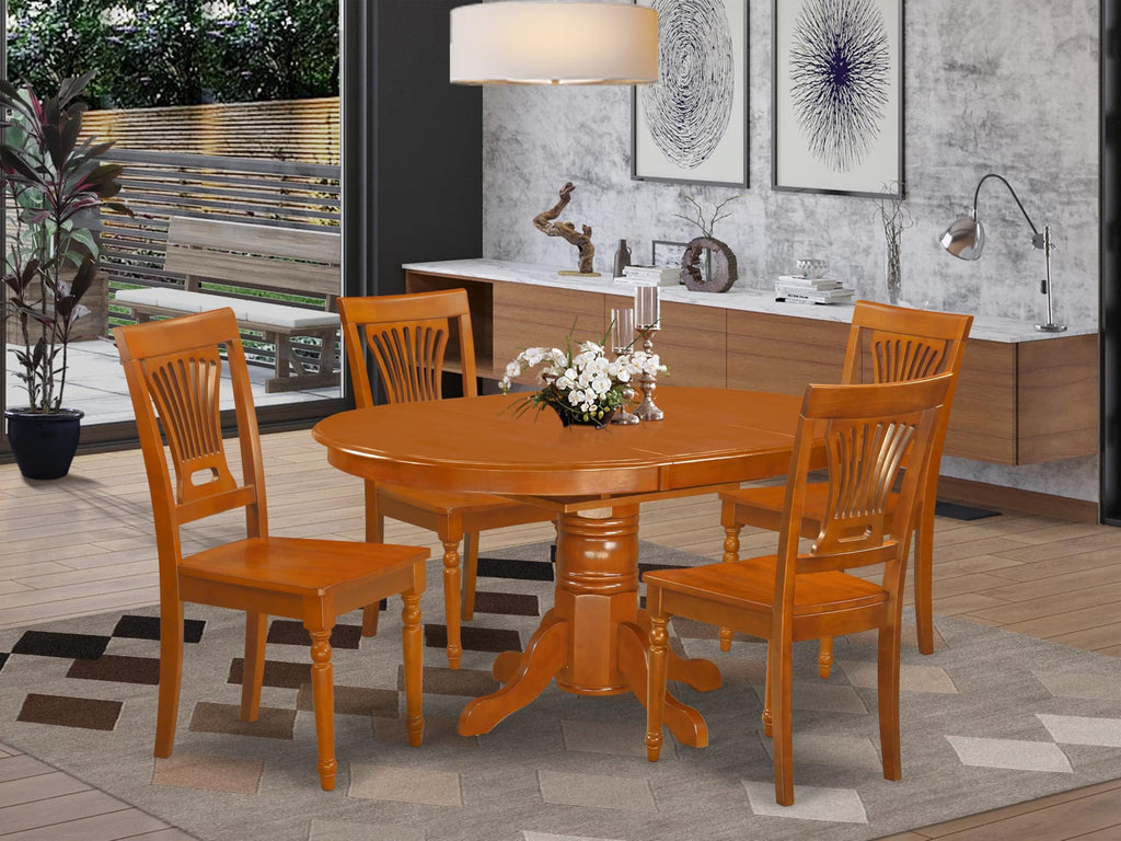 East West Furniture AVPL5-SBR-W Avon 5 Piece Dinette Set for 4 Includes an Oval Room Table with Butterfly Leaf and 4 Dining Chairs, 42x60 Inch